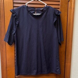 Ann Taylor Navy Ruffle Sleeve Blouse size L